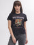 True Religion Women Black Printed Round Neck Short Sleeves T-shirt