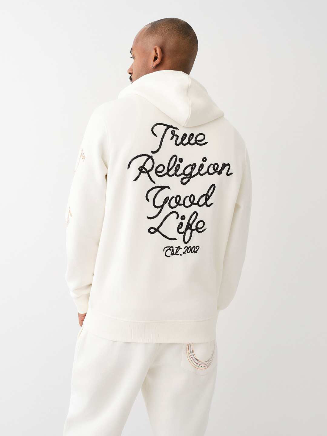 Shop True Religion Men Cream Solid Hooded Full Sleeves Zipped