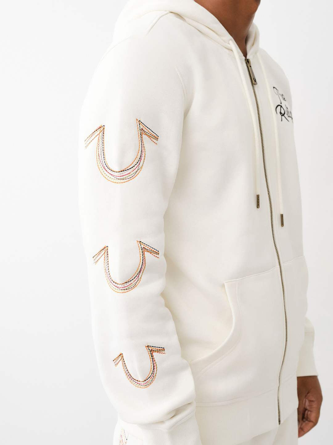 Shop True Religion Men Cream Solid Hooded Full Sleeves Zipped