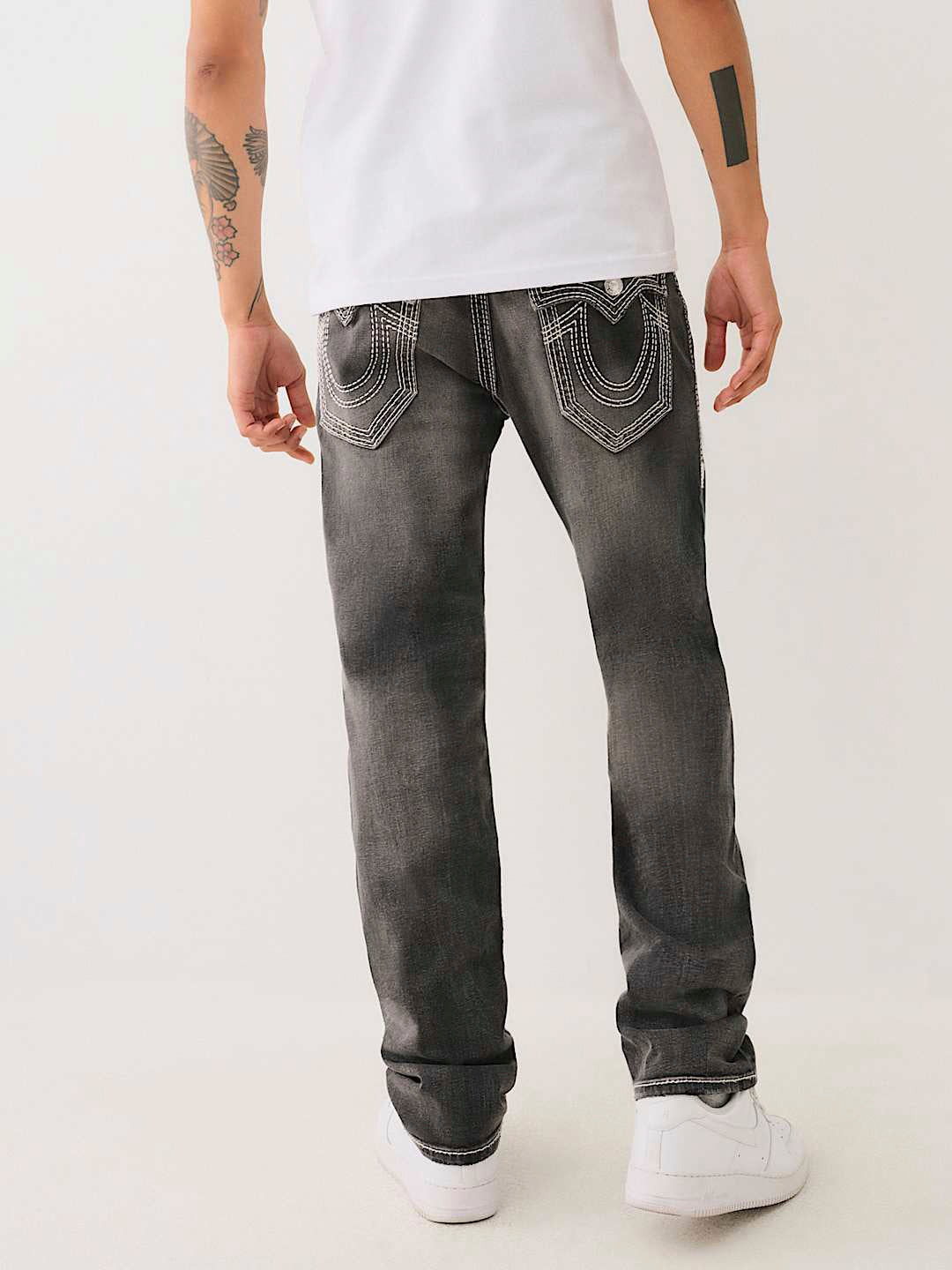 Shop True Religion Men Black Washed Straight Fit Mid-Rise Jeans
