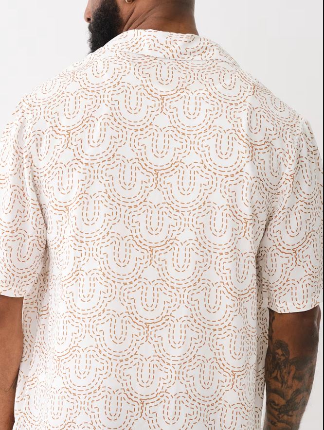 True Religion Men Beige Printed Cuban Collar Short Sleeves Shirt