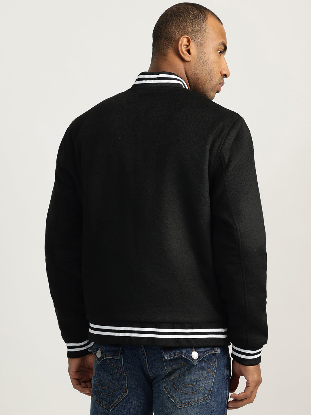 Shop True Religion Men Black Solid Stand Collar Full Sleeves