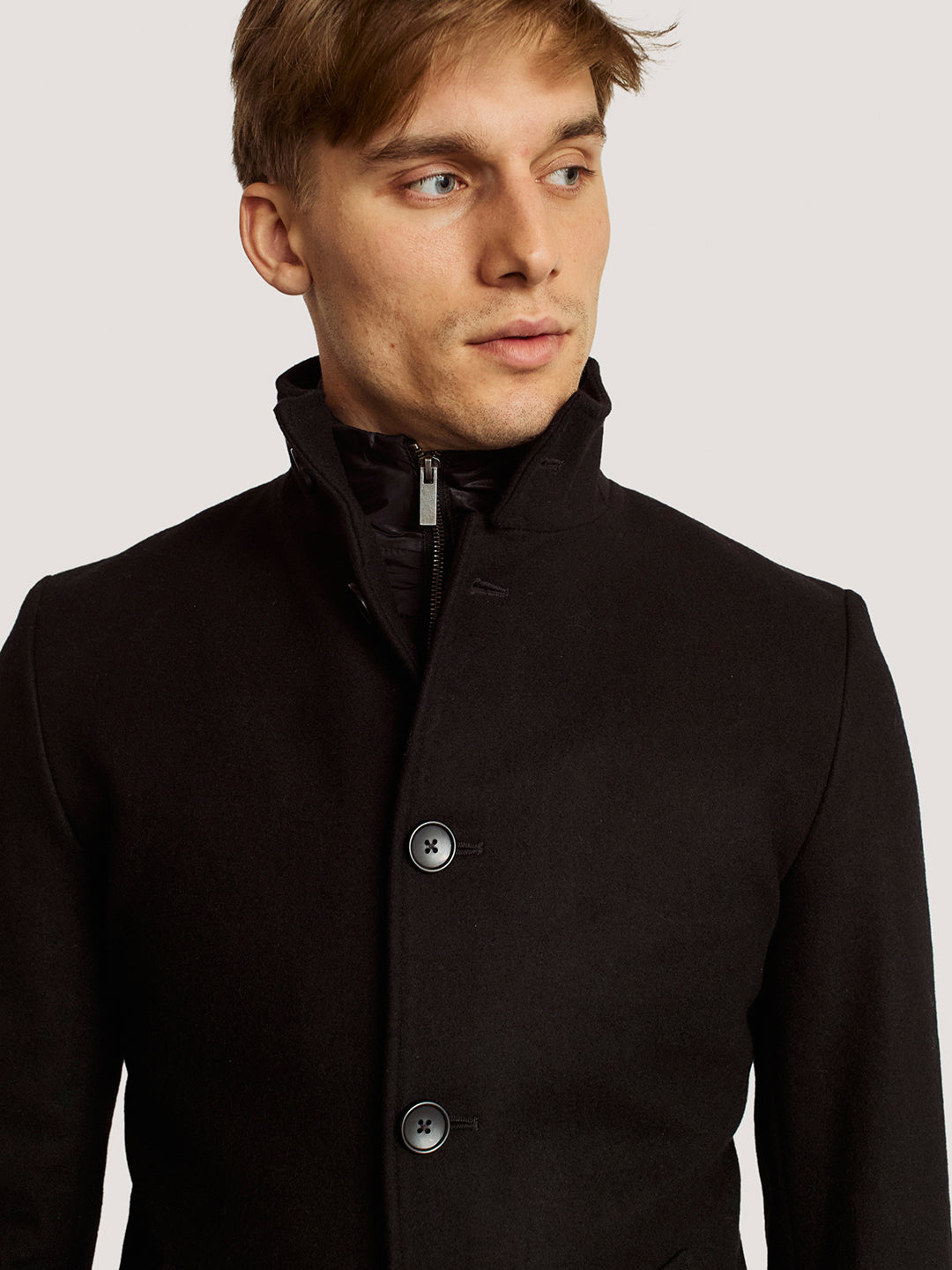 Pea Coat Wool Stand Collar Coat Shop Bruun Stengade Men Black