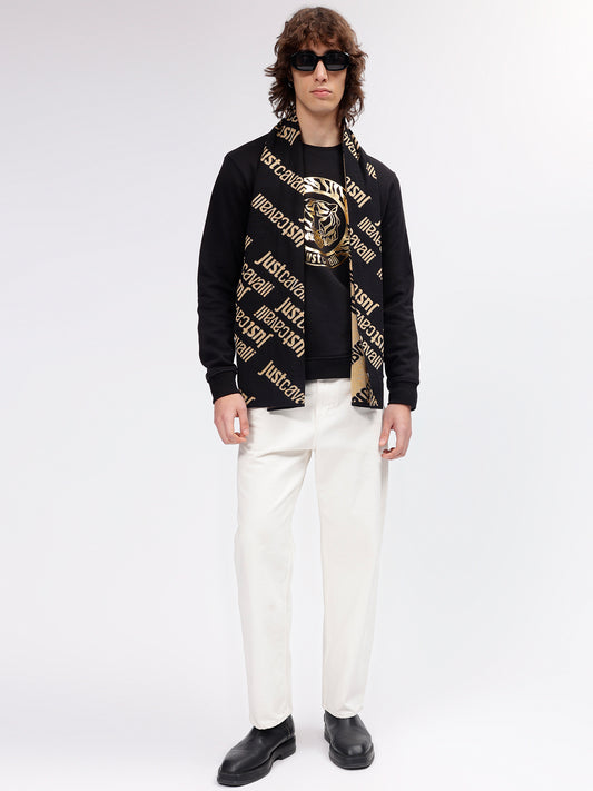 Just Cavalli Men Black Printed Typography Muffler