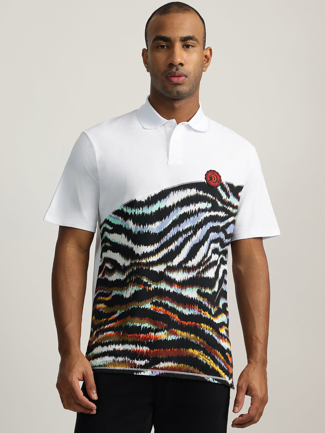 Just Cavalli Men White Printed Collared Short Sleeves Polo Tshirt