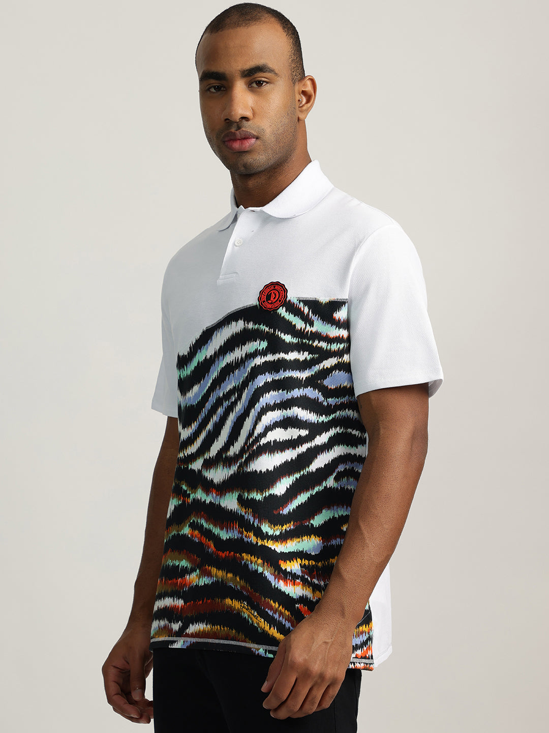 Just Cavalli Men White Printed Collared Short Sleeves Polo Tshirt