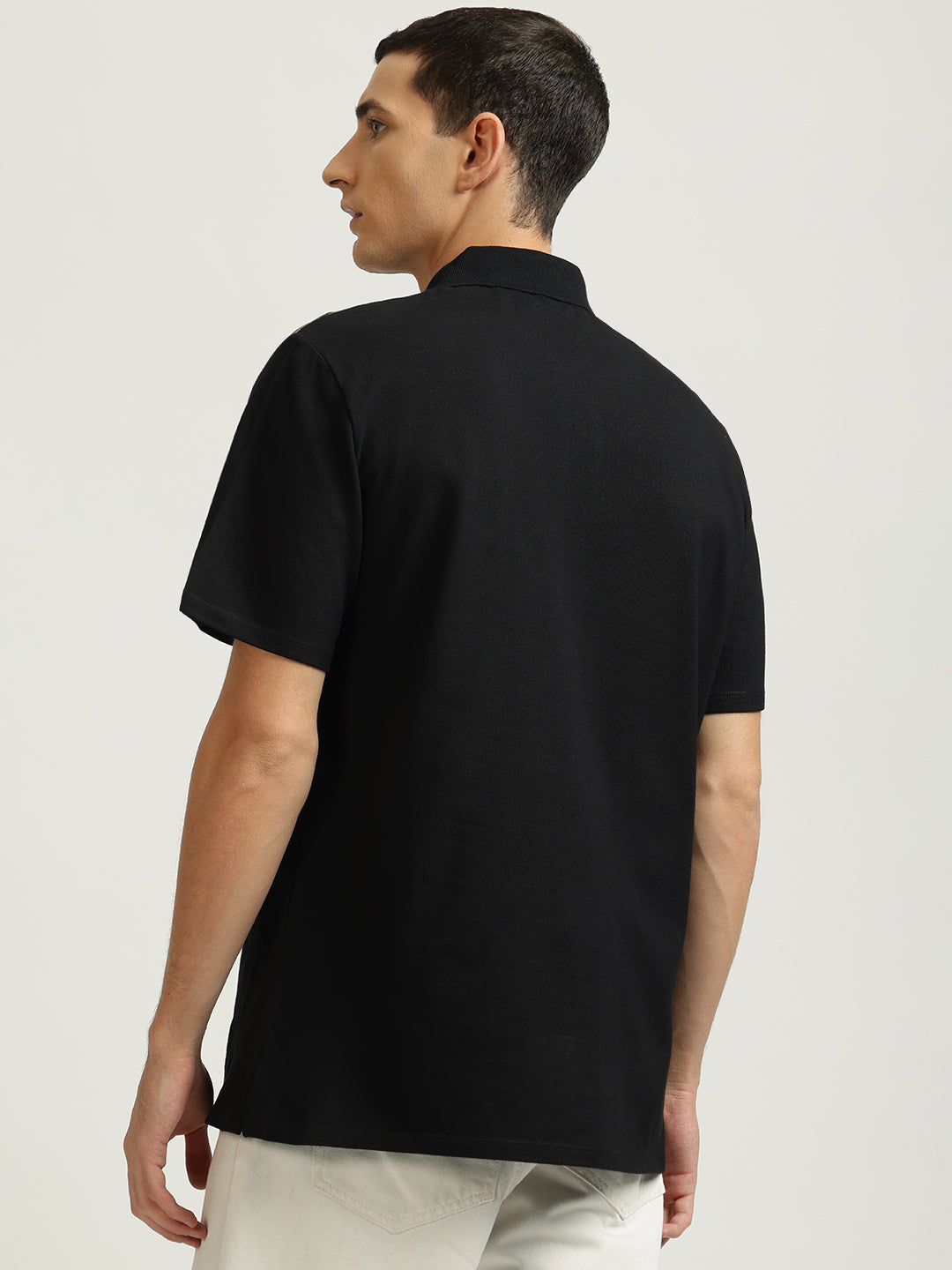 Just Cavalli Men Black Printed Polo Collar Short Sleeves Tshirt