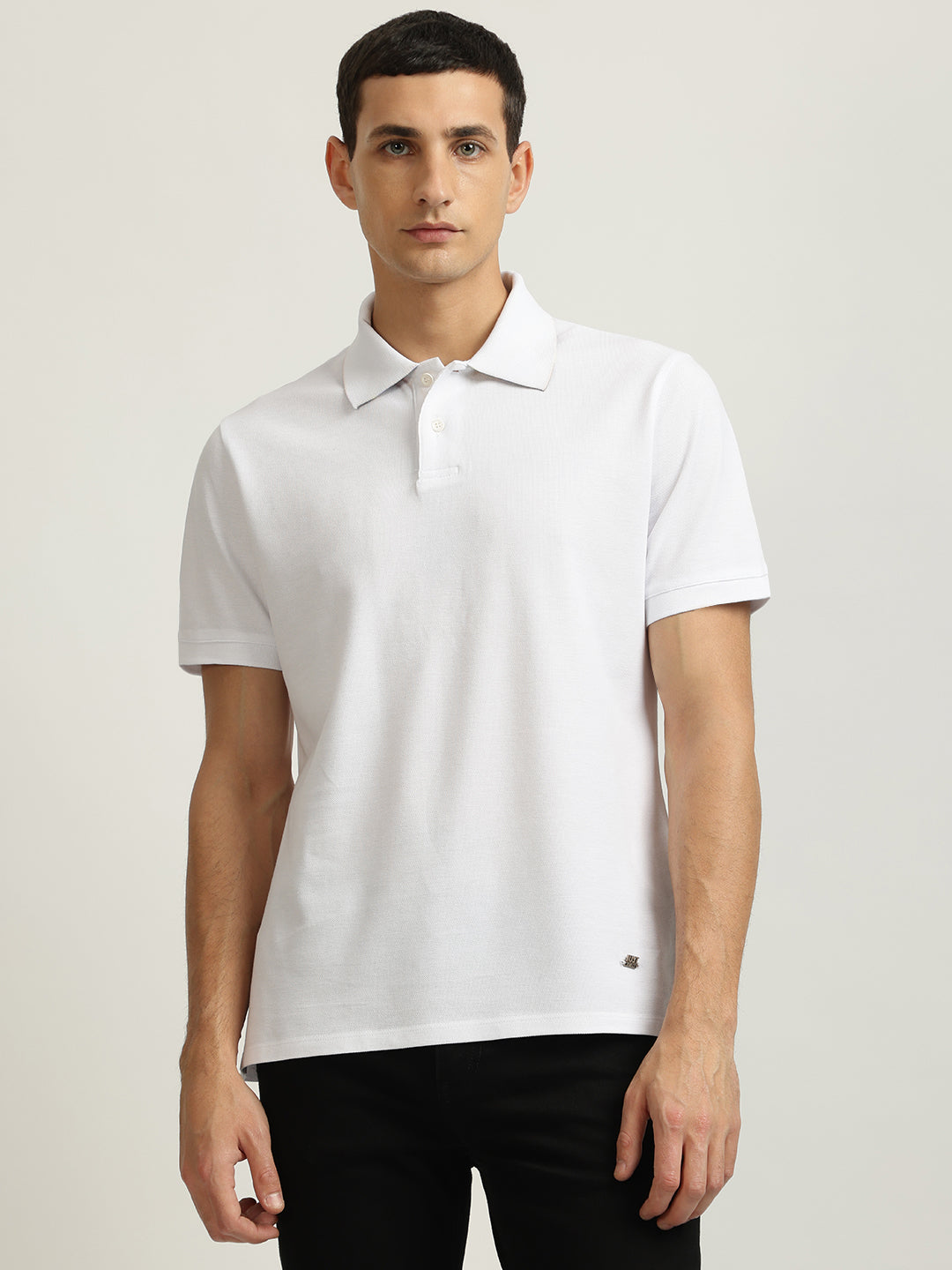 Just Cavalli Men White Solid Polo Collar Short Sleeves Tshirt