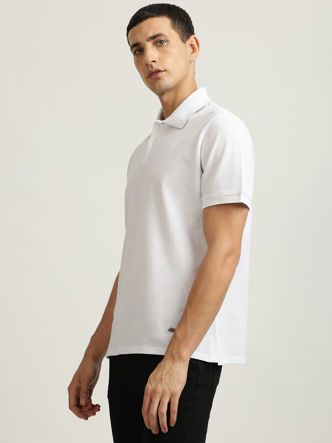 Just Cavalli Men White Solid Polo Collar Short Sleeves Tshirt
