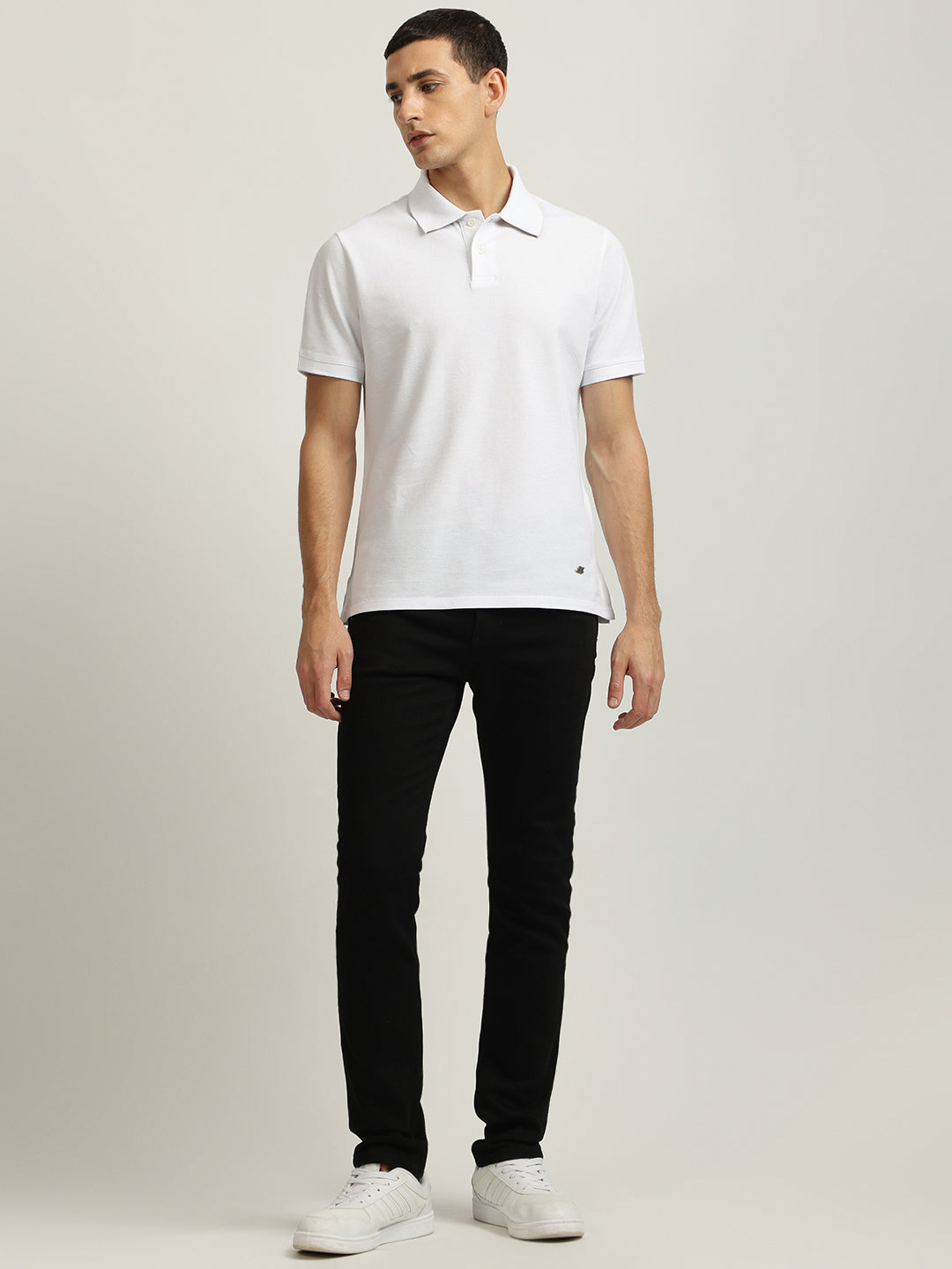 Shop Just Cavalli Men White Solid Polo Collar Short Sleeves