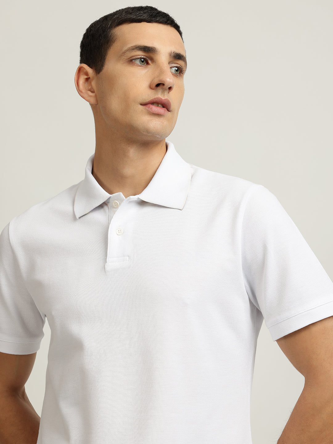 Just Cavalli Men White Solid Polo Collar Short Sleeves Tshirt