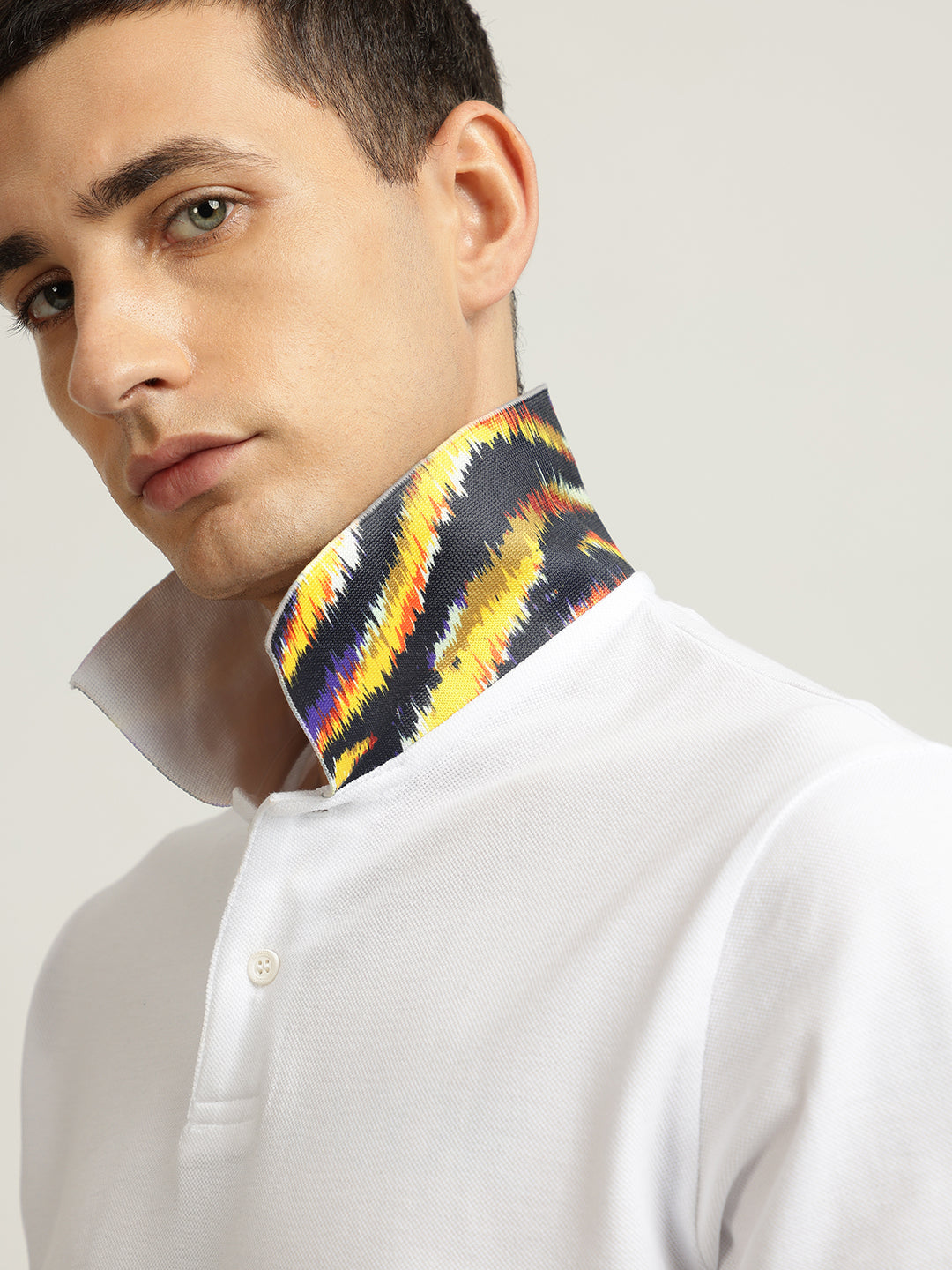 Just Cavalli Men White Solid Polo Collar Short Sleeves Tshirt