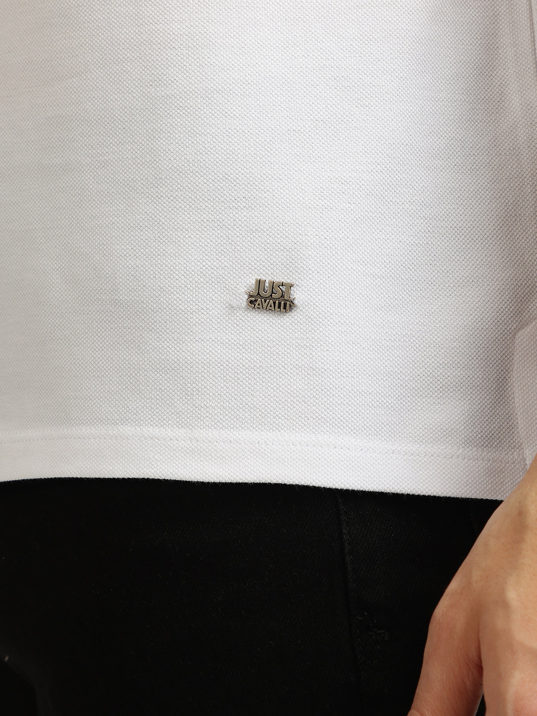 Just Cavalli Men White Solid Polo Collar Short Sleeves Tshirt