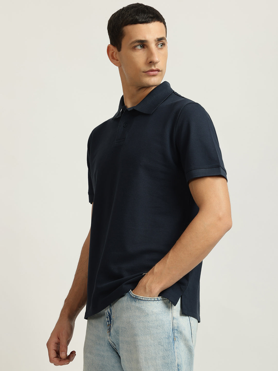 Just Cavalli Men Navy Blue Solid Polo Collar Short Sleeves Tshirt