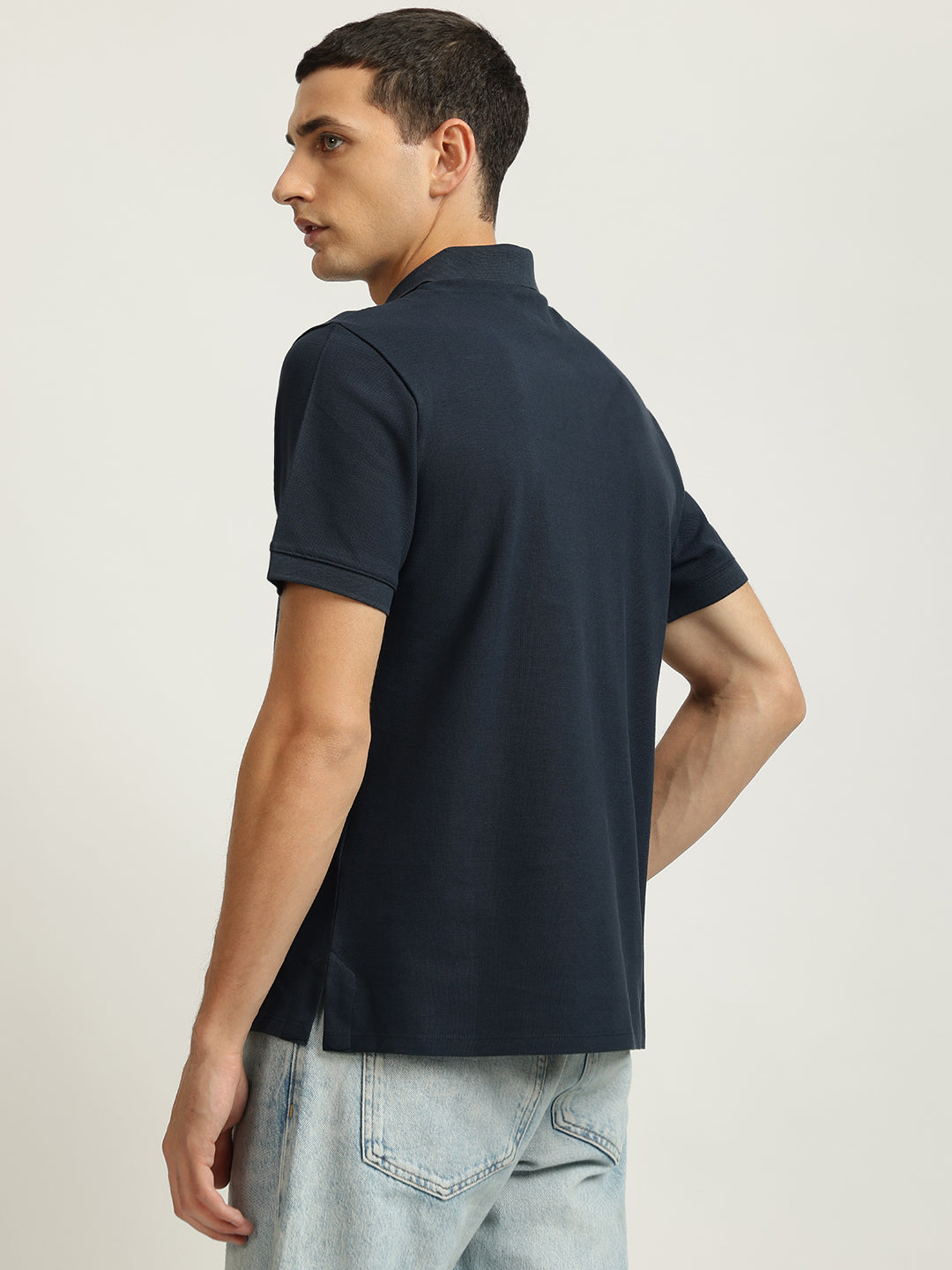 Just Cavalli Men Navy Blue Solid Polo Collar Short Sleeves Tshirt