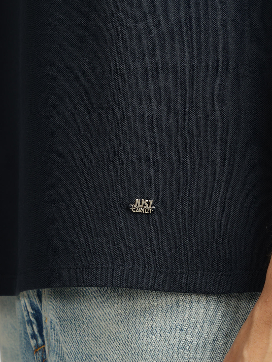 Just Cavalli Men Navy Blue Solid Polo Collar Short Sleeves Tshirt