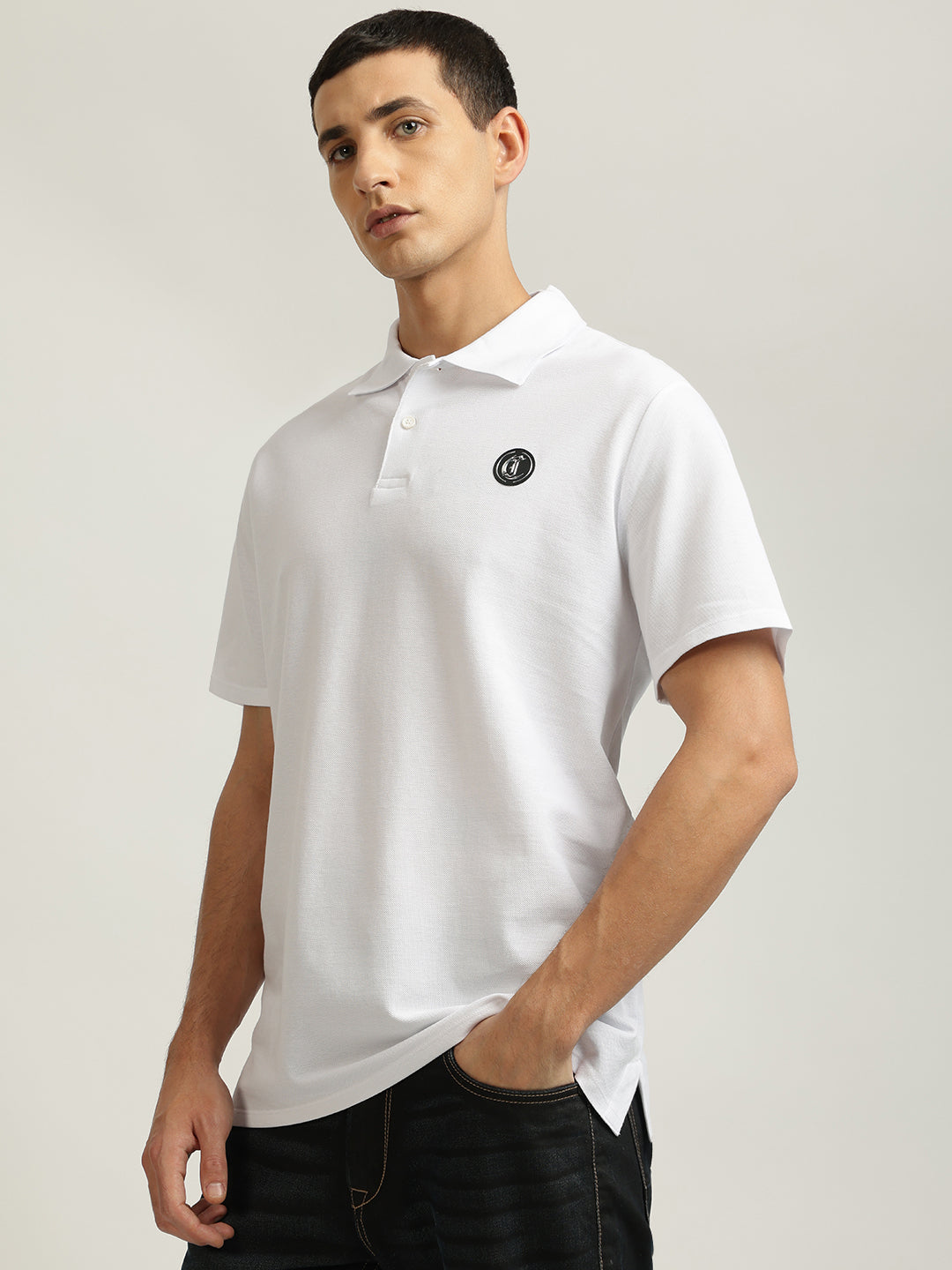 Just Cavalli Men White Solid Polo Collar Short Sleeves Tshirt