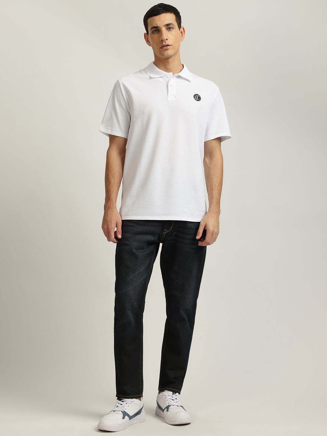 Just Cavalli Men White Solid Polo Collar Short Sleeves Tshirt