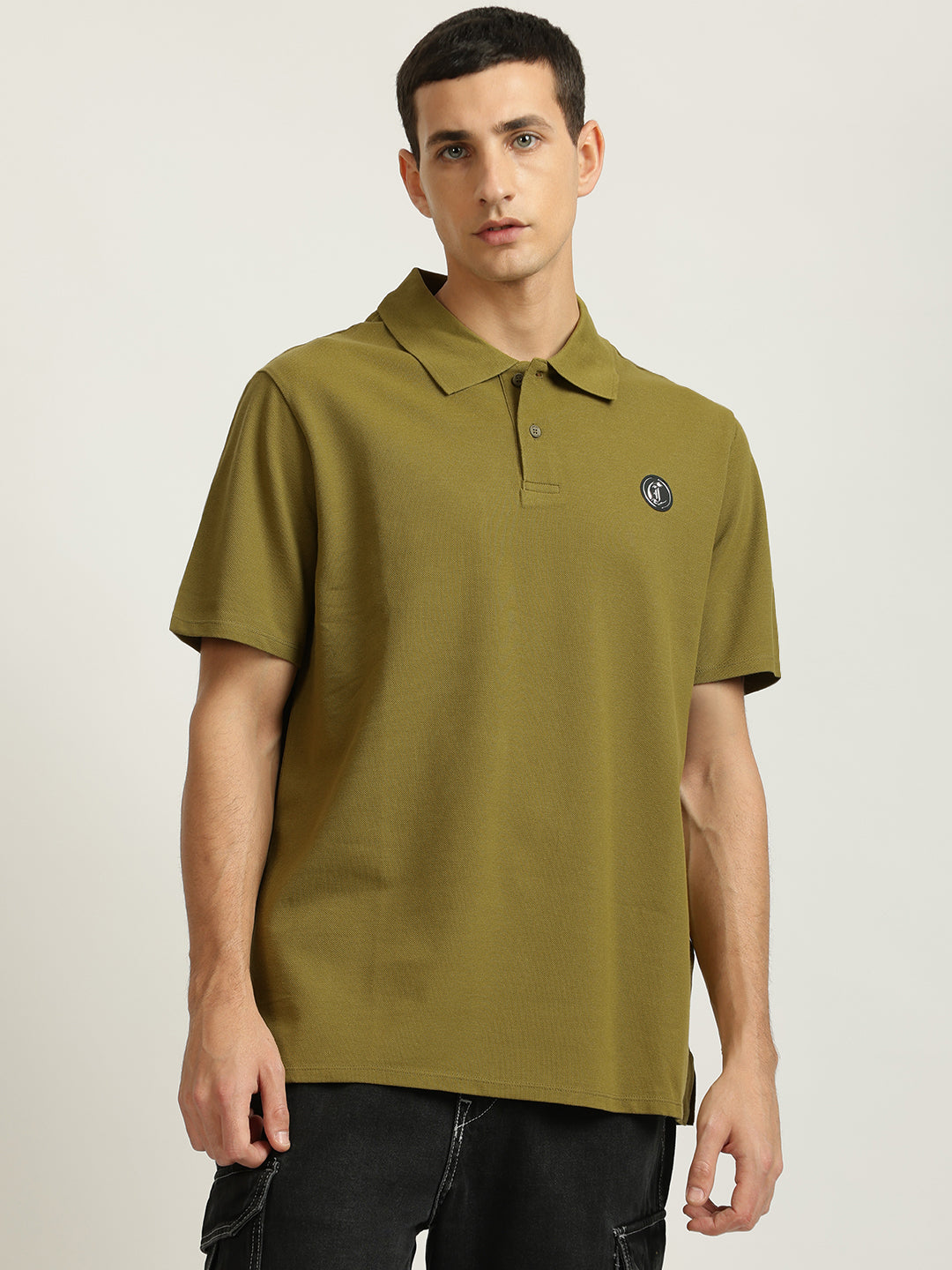 Just Cavalli Men Green Solid Polo Collar Short Sleeves Tshirt