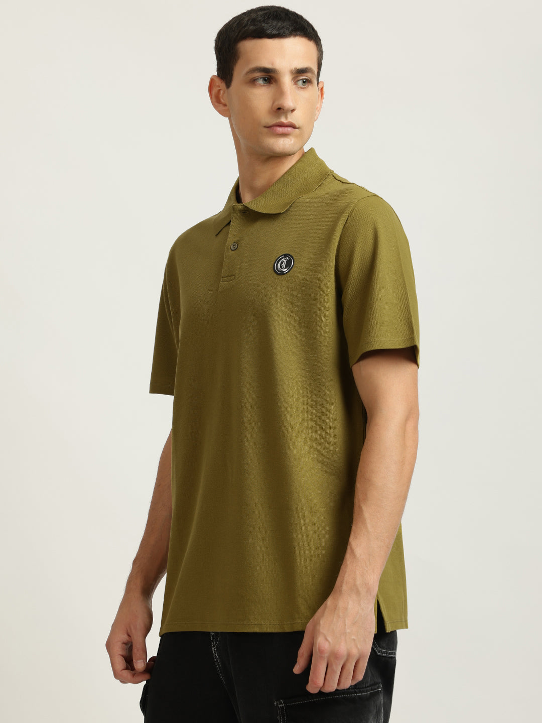 Just Cavalli Men Green Solid Polo Collar Short Sleeves Tshirt
