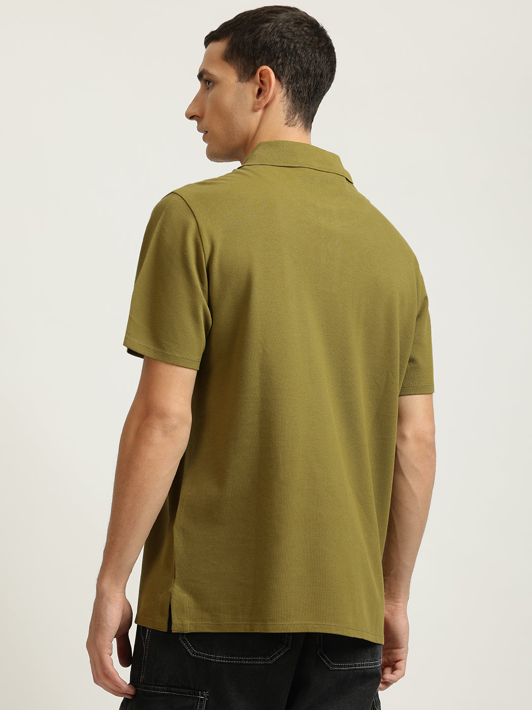 Just Cavalli Men Green Solid Polo Collar Short Sleeves Tshirt