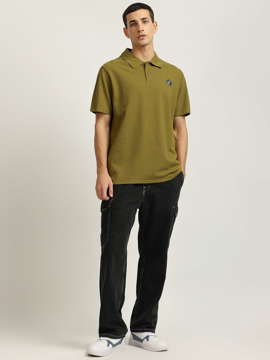 Just Cavalli Men Green Solid Polo Collar Short Sleeves Tshirt