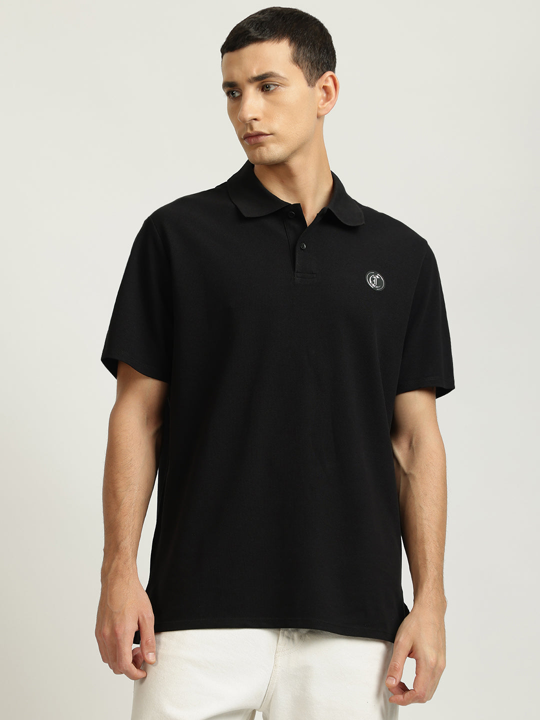 Just Cavalli Men Black Solid Polo Collar Short Sleeves Tshirt