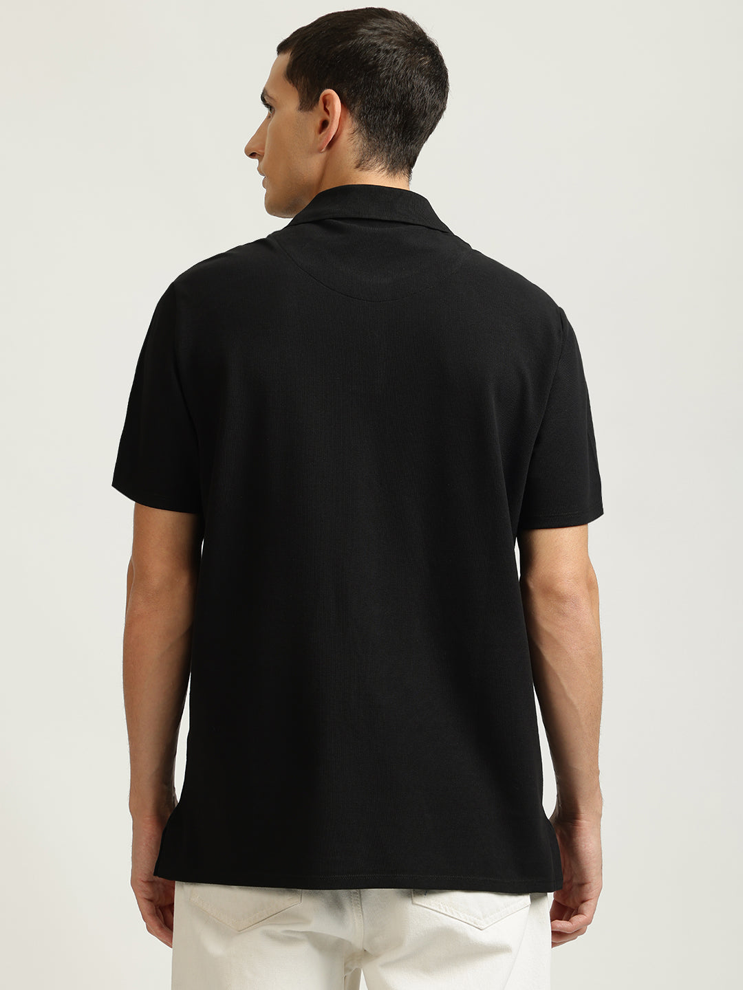 Just Cavalli Men Black Solid Polo Collar Short Sleeves Tshirt