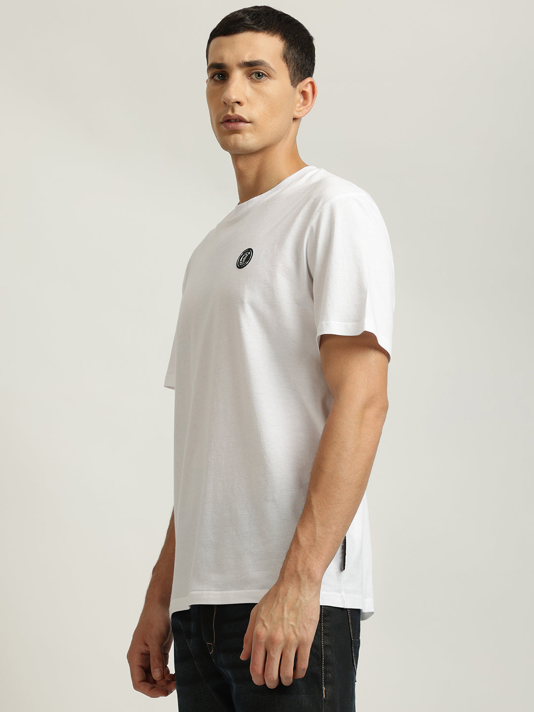 Just Cavalli Men White Solid Round Neck Short Sleeves Tshirt