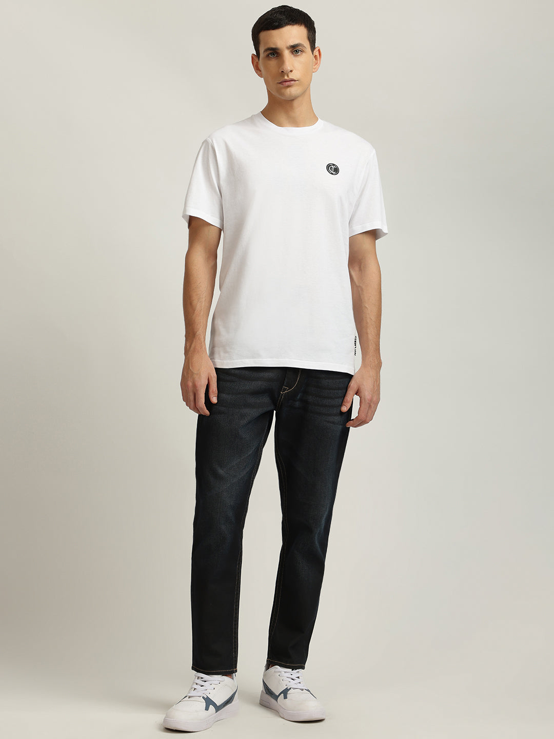 Just Cavalli Men White Solid Round Neck Short Sleeves Tshirt