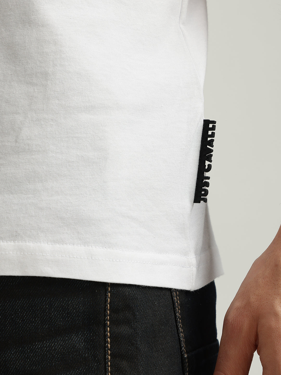 Just Cavalli Men White Solid Round Neck Short Sleeves Tshirt