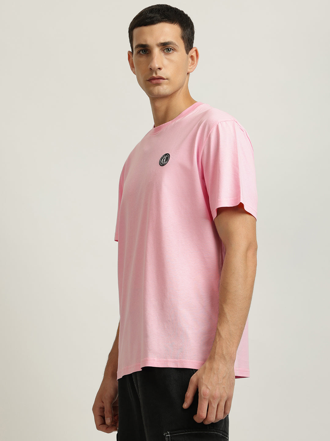 Just Cavalli Men Pink Solid Round Neck Short Sleeves Tshirt