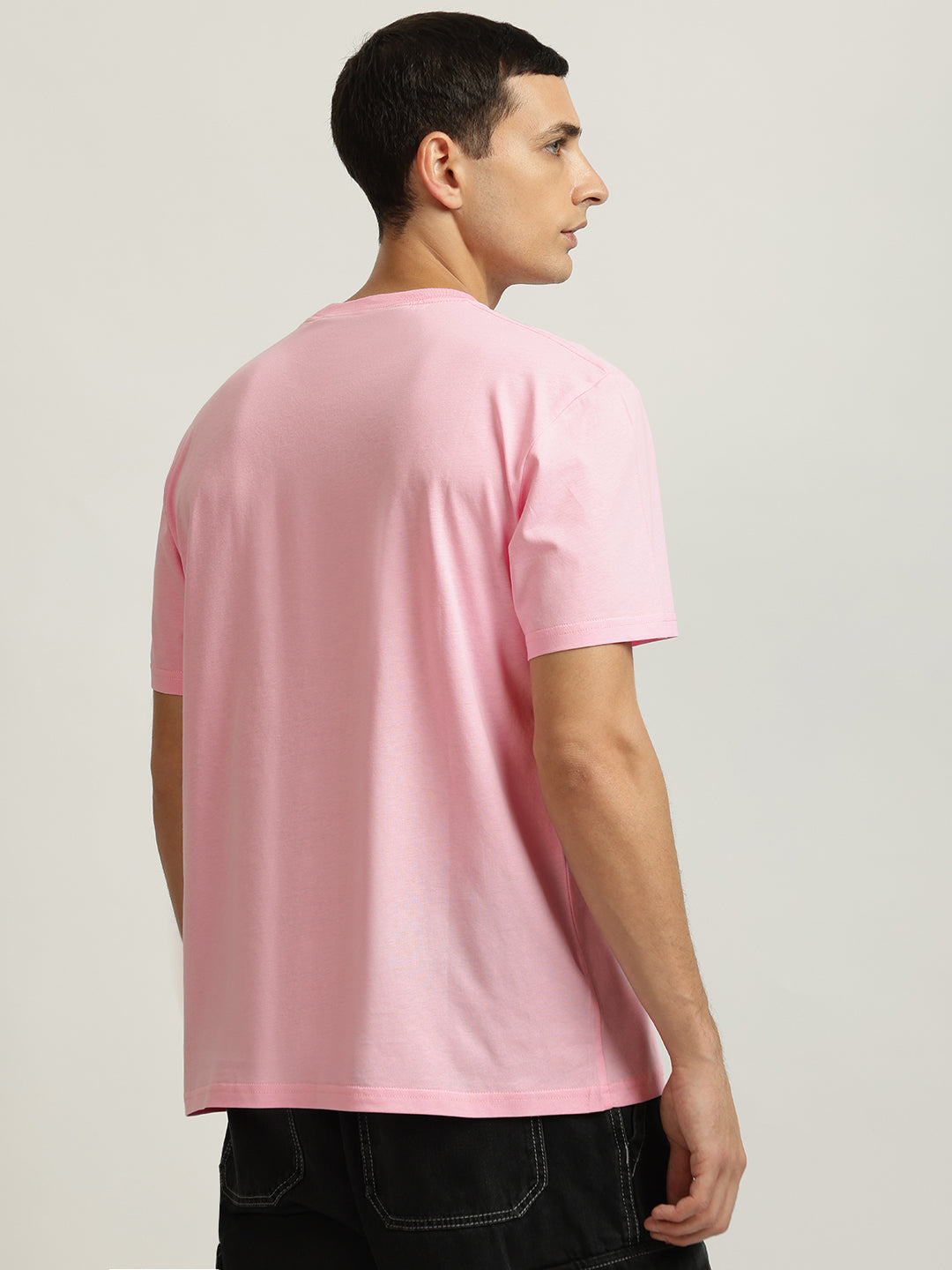 Just Cavalli Men Pink Solid Round Neck Short Sleeves Tshirt