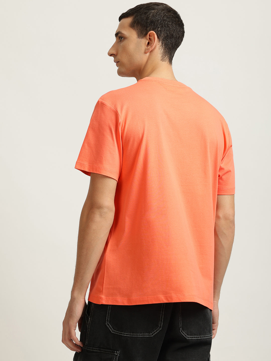 Just Cavalli Men Coral Printed Round Neck Short Sleeves Tshirt