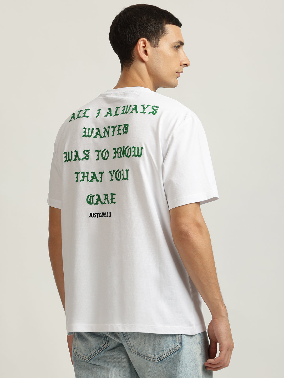 Just Cavalli Men White Solid Round Neck Short Sleeves Tshirt