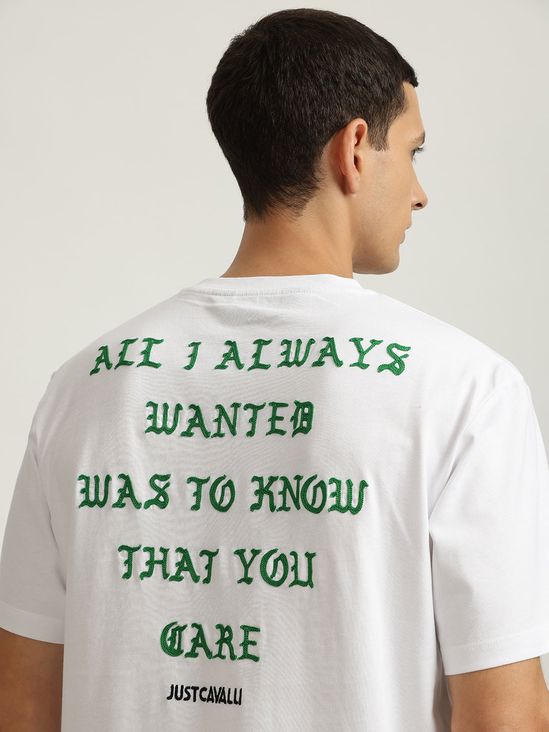 Just Cavalli Men White Solid Round Neck Short Sleeves Tshirt