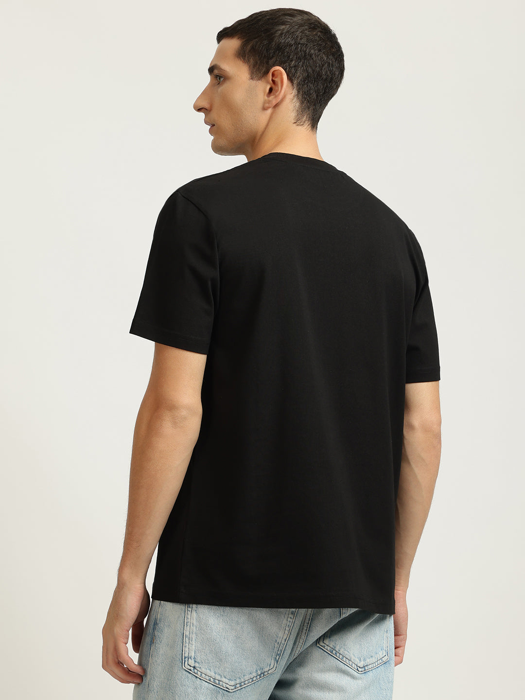 Just Cavalli Men Black Printed Round Neck Short Sleeves Tshirt