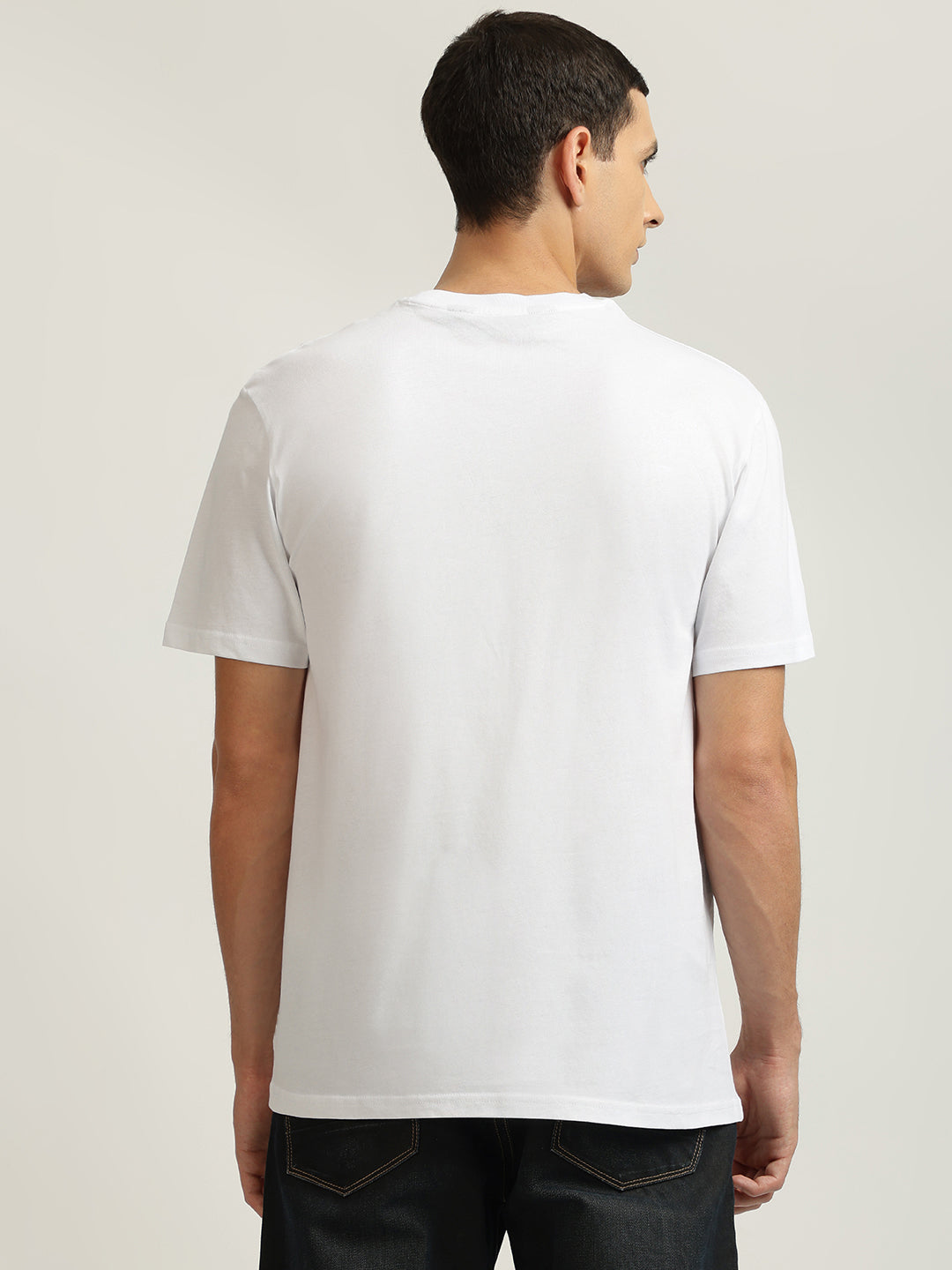 Just Cavalli Men White Printed Round Neck Short Sleeves Tshirt