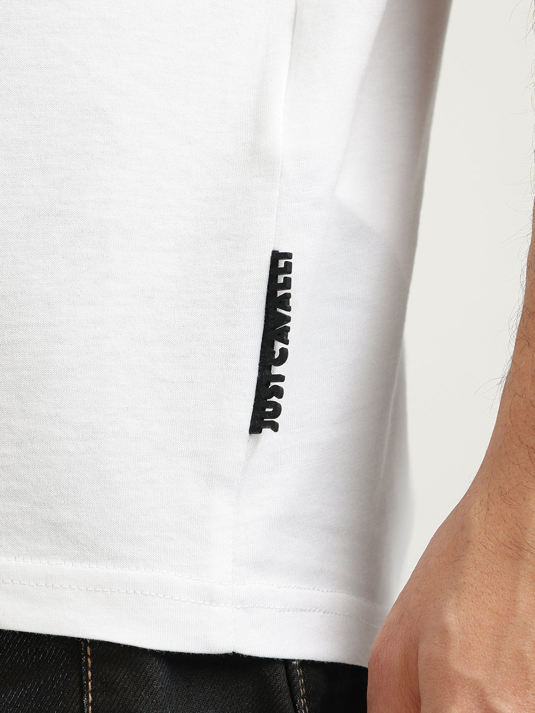 Just Cavalli Men White Printed Round Neck Short Sleeves Tshirt