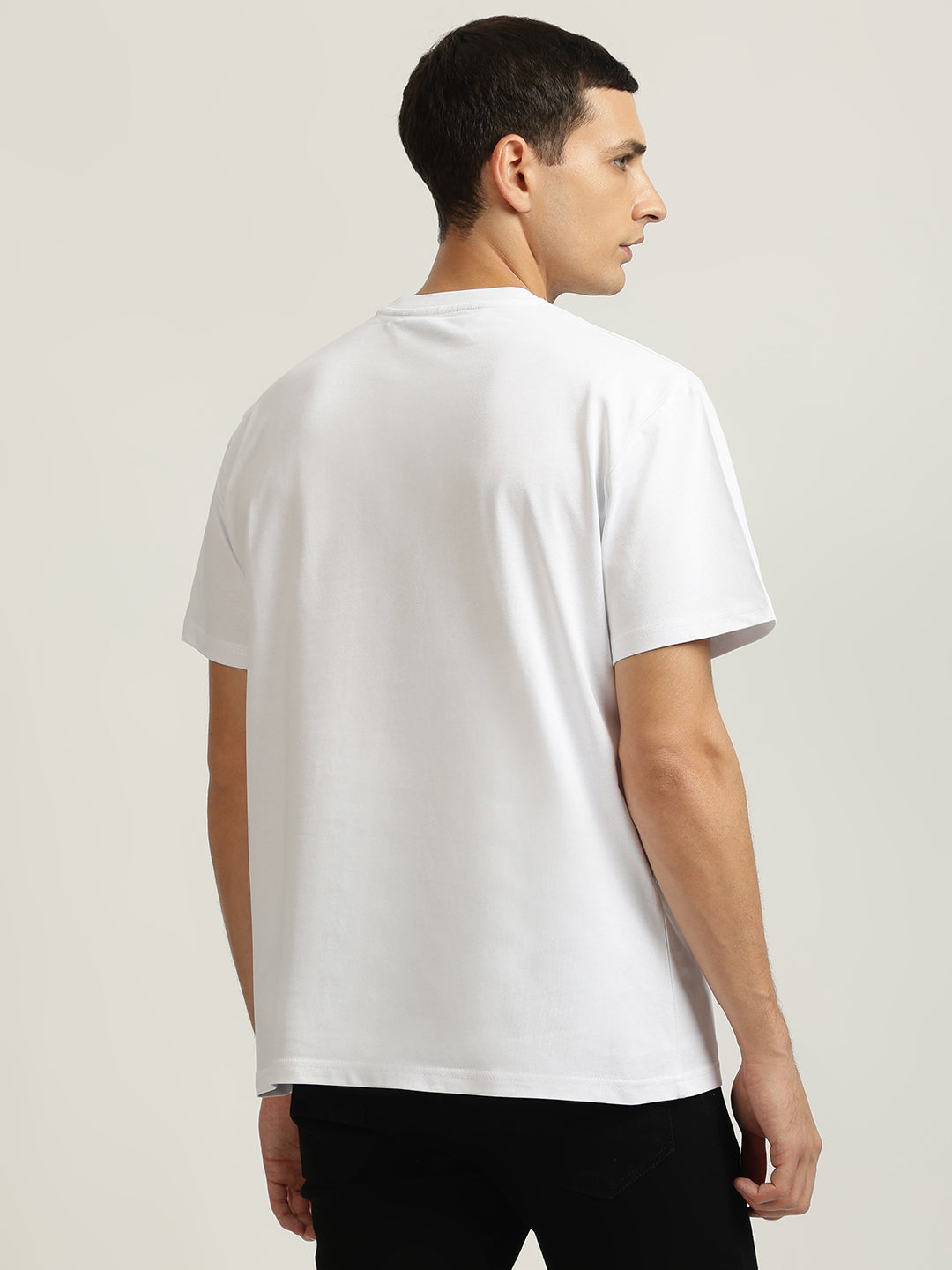 Just Cavalli Men White Printed Round Neck Short Sleeves Tshirt