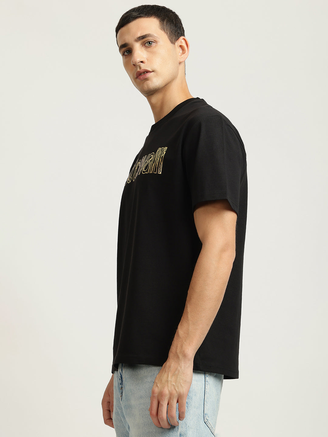 Just Cavalli Men Black Printed Round Neck Short Sleeves Tshirt