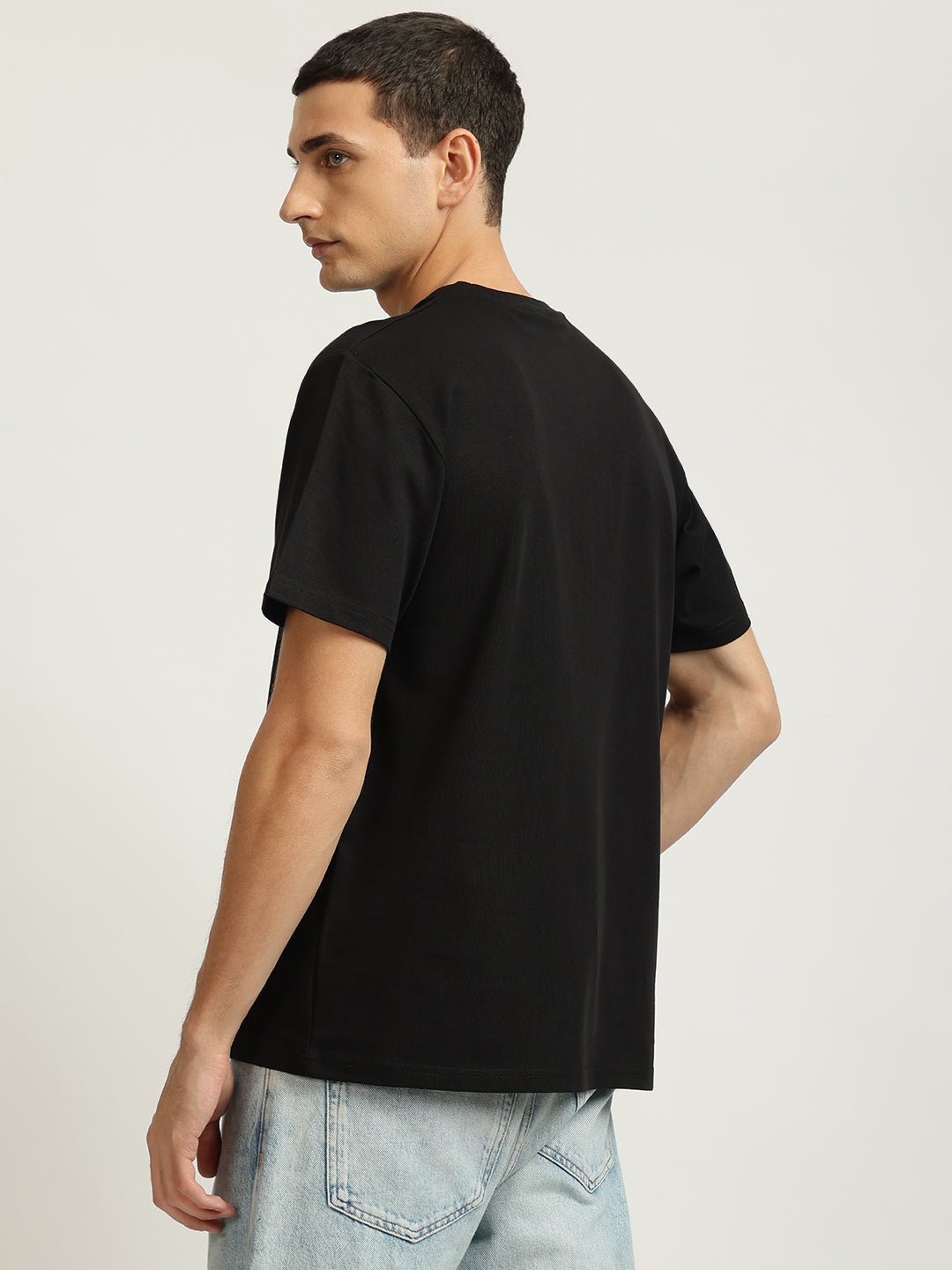 Just Cavalli Men Black Printed Round Neck Short Sleeves Tshirt