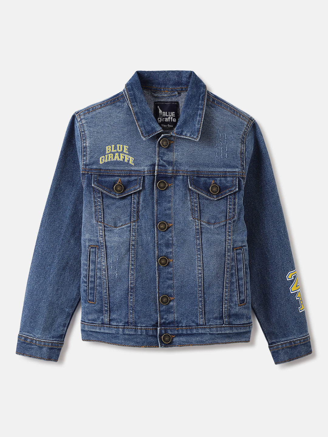 Shop Blue Giraffe Boys Blue Washed Spread Collar Full Sleeves