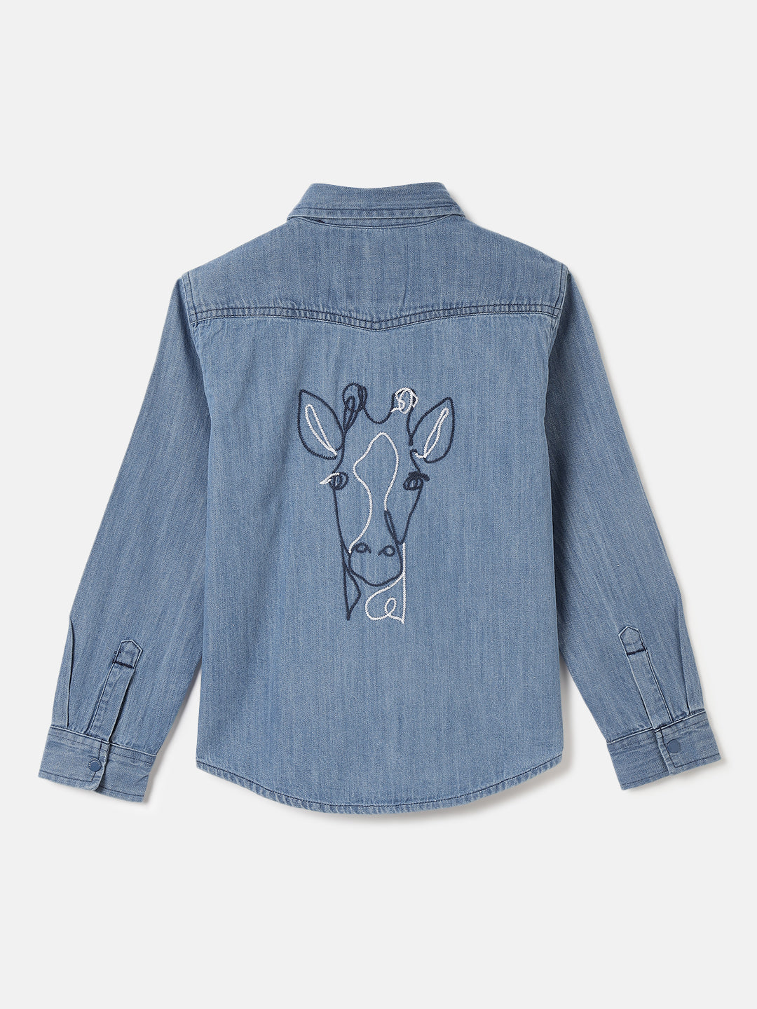 Blue Giraffe Boys Mid Blue Washed Spread Collar Full Sleeves Shirt