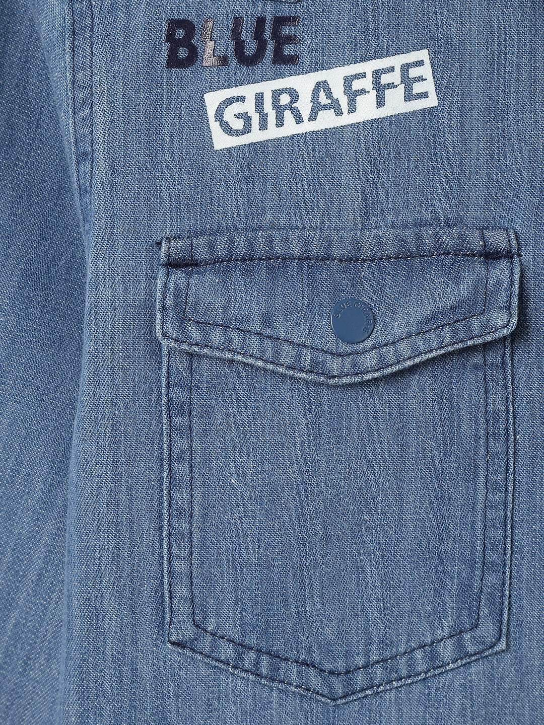 Blue Giraffe Boys Mid Blue Washed Spread Collar Full Sleeves Shirt