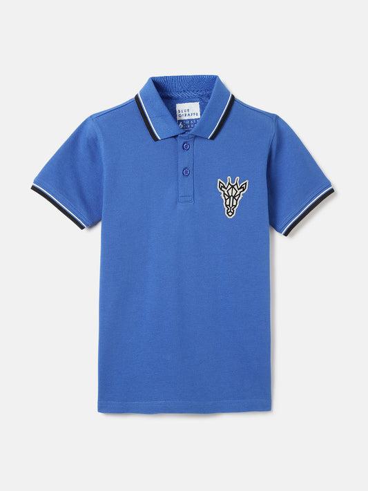 Blue Giraffe Boys Blue Solid Polo Collar Short Sleeves Tshirt