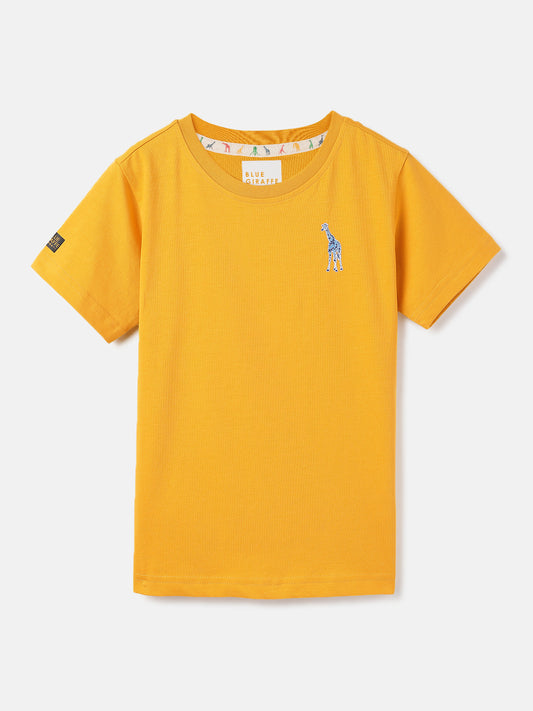 Blue Giraffe Boys Yellow Solid Round Neck  Short Sleeve Tshirt