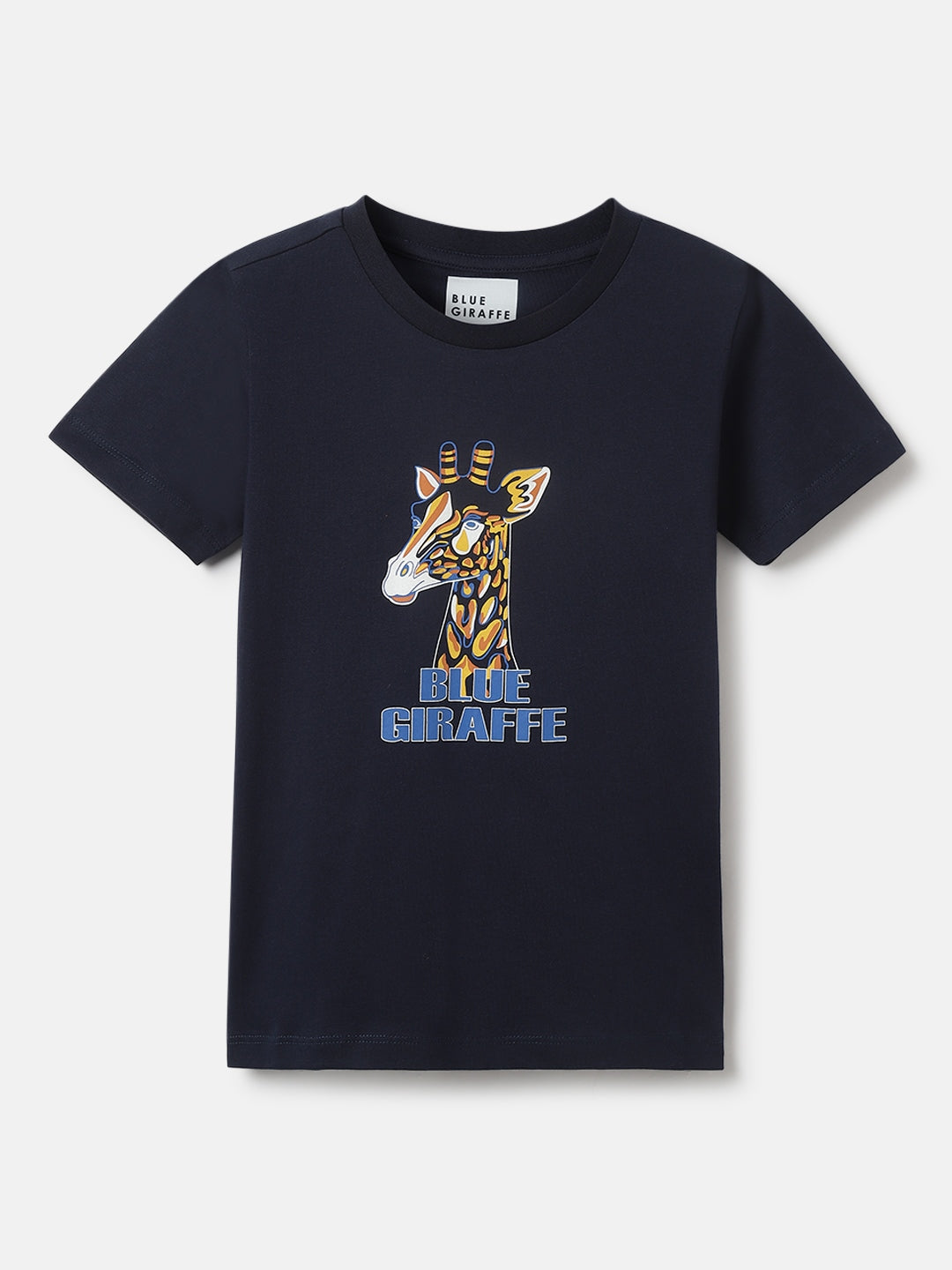 Blue Giraffe Boys Navy Blue Printed Round Neck Short Sleeves Tshirt