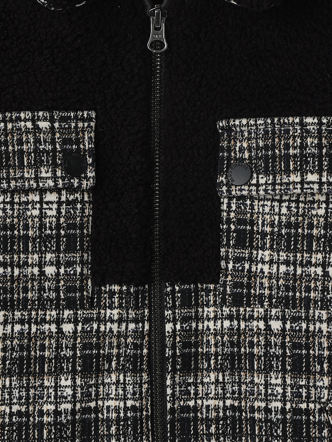 Blue Giraffe Boys Black Checked Spread Collar Full Sleeves Jacket