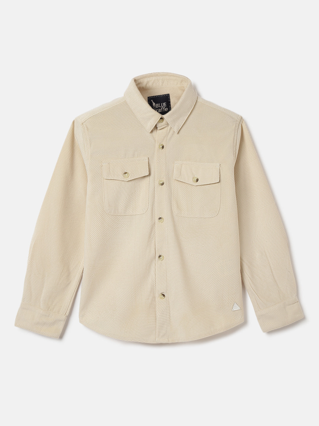 Blue Giraffe Boys Off White Solid Spread Collar Full Sleeves Shirt